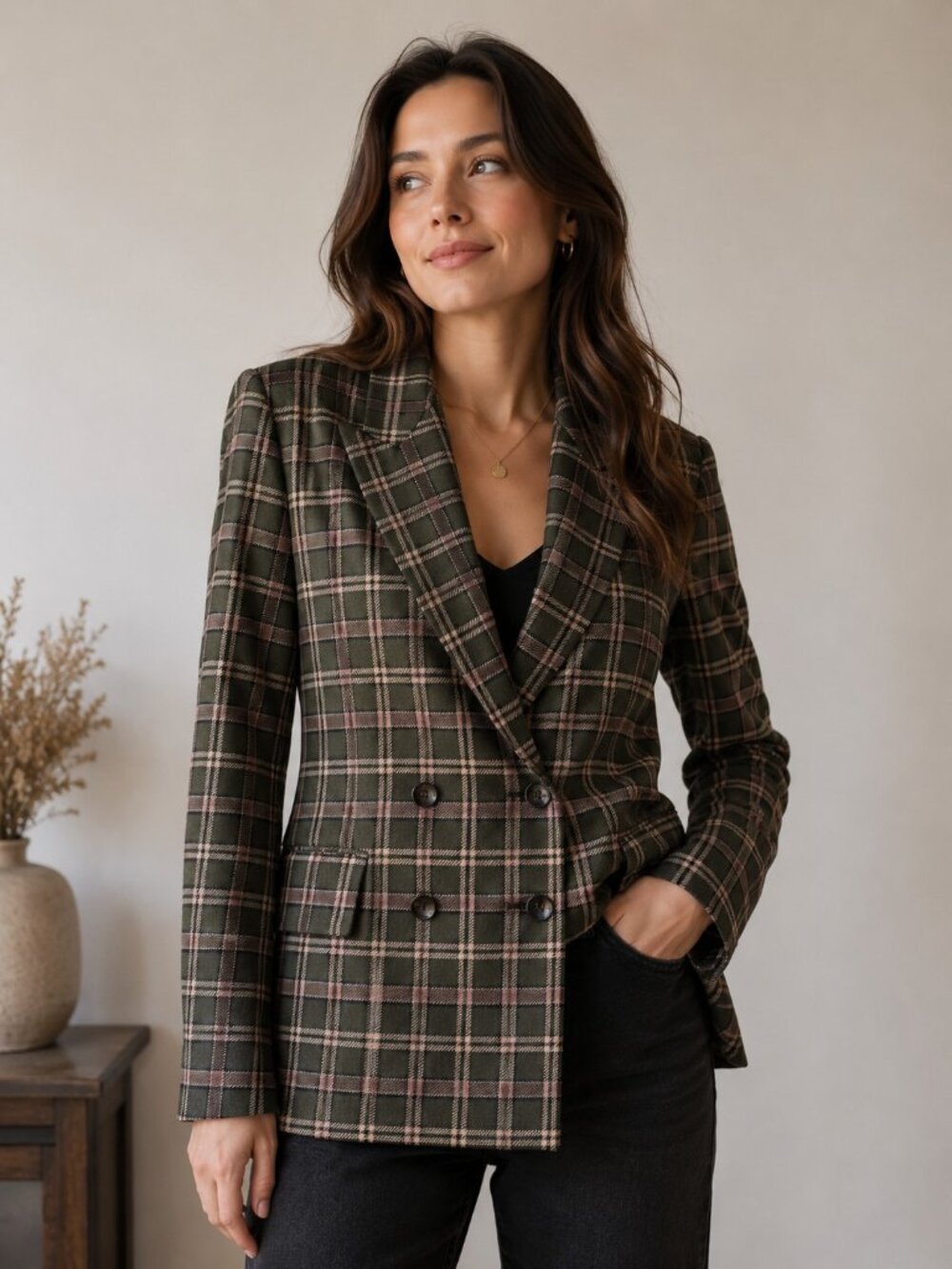 Wilfred Plaid Olive Green Double Breasted Blazer 4